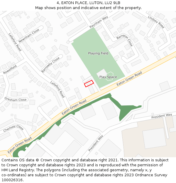 4, EATON PLACE, LUTON, LU2 9LB: Location map and indicative extent of plot