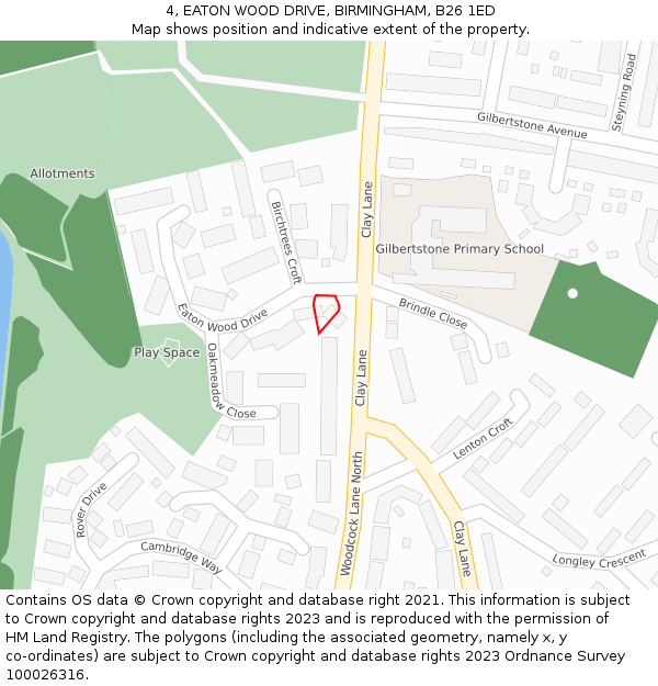 4, EATON WOOD DRIVE, BIRMINGHAM, B26 1ED: Location map and indicative extent of plot