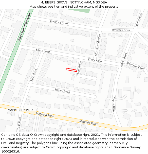 4, EBERS GROVE, NOTTINGHAM, NG3 5EA: Location map and indicative extent of plot