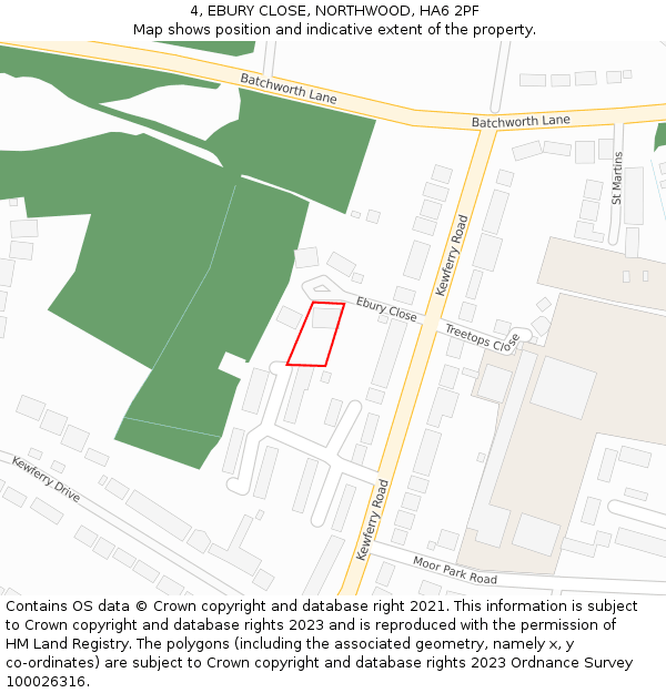 4, EBURY CLOSE, NORTHWOOD, HA6 2PF: Location map and indicative extent of plot
