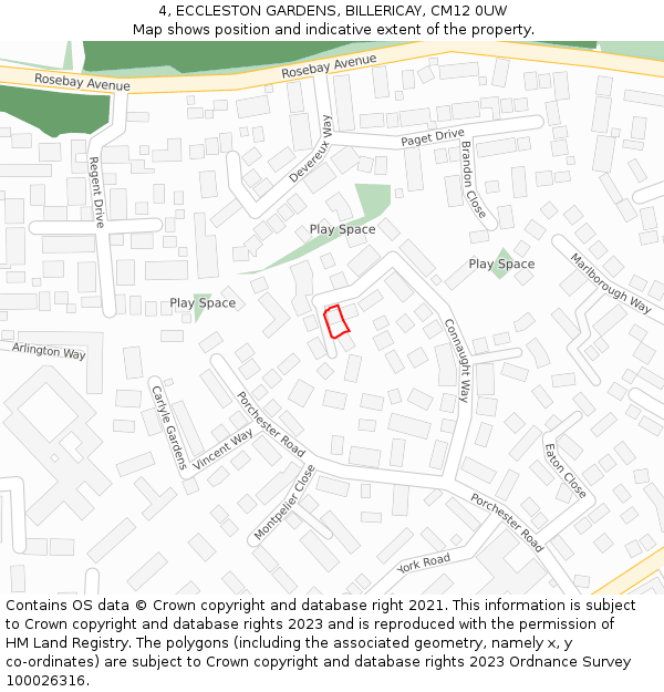 4, ECCLESTON GARDENS, BILLERICAY, CM12 0UW: Location map and indicative extent of plot