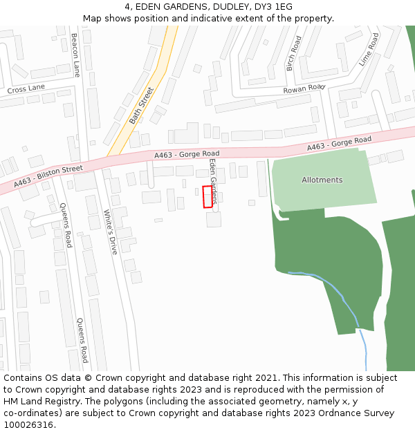 4, EDEN GARDENS, DUDLEY, DY3 1EG: Location map and indicative extent of plot