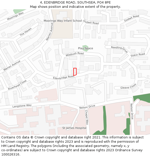 4, EDENBRIDGE ROAD, SOUTHSEA, PO4 8PE: Location map and indicative extent of plot