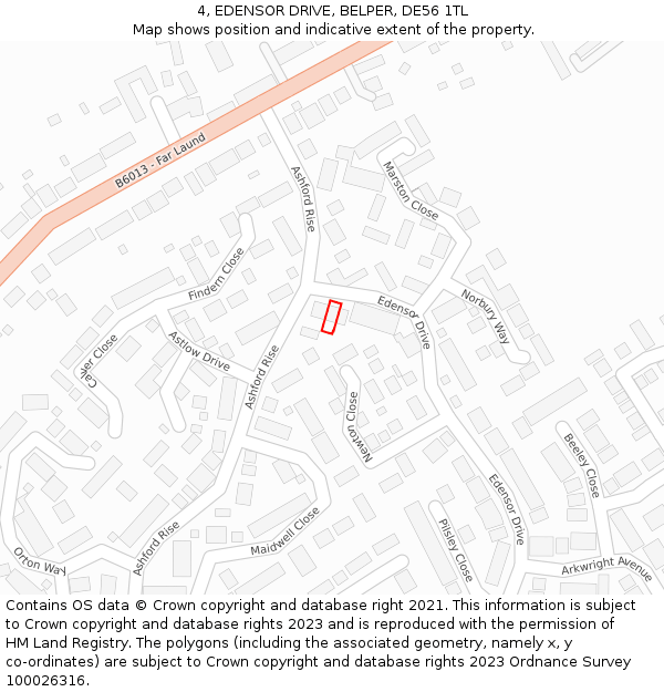 4, EDENSOR DRIVE, BELPER, DE56 1TL: Location map and indicative extent of plot
