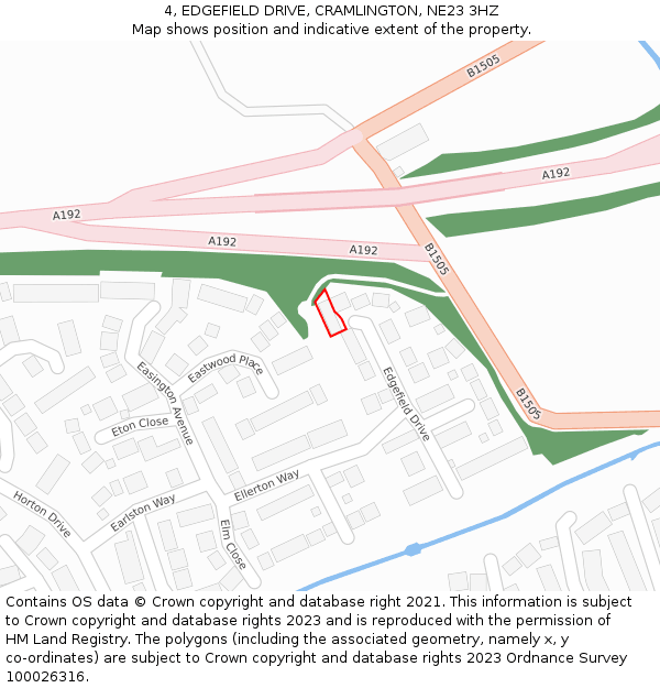 4, EDGEFIELD DRIVE, CRAMLINGTON, NE23 3HZ: Location map and indicative extent of plot