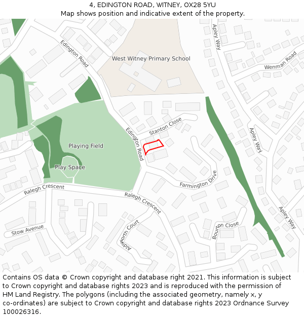 4, EDINGTON ROAD, WITNEY, OX28 5YU: Location map and indicative extent of plot