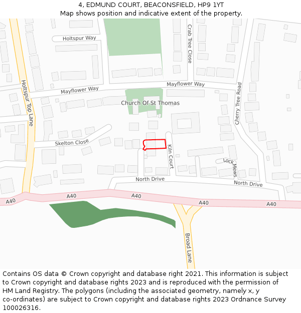 4, EDMUND COURT, BEACONSFIELD, HP9 1YT: Location map and indicative extent of plot