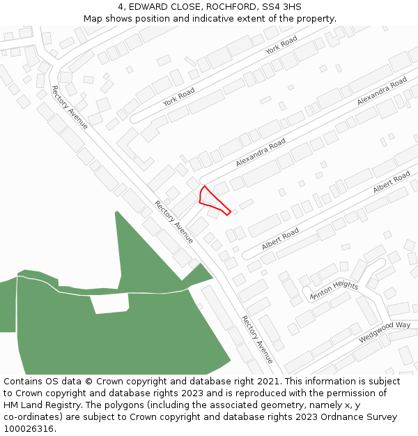 4, EDWARD CLOSE, ROCHFORD, SS4 3HS: Location map and indicative extent of plot