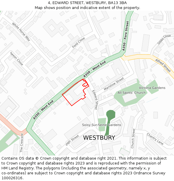 4, EDWARD STREET, WESTBURY, BA13 3BA: Location map and indicative extent of plot