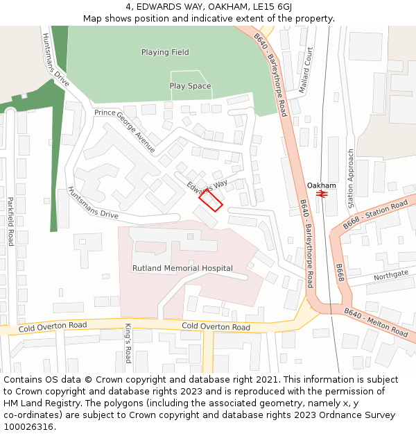 4, EDWARDS WAY, OAKHAM, LE15 6GJ: Location map and indicative extent of plot