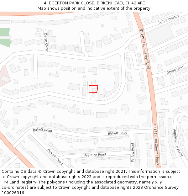 4, EGERTON PARK CLOSE, BIRKENHEAD, CH42 4RE: Location map and indicative extent of plot