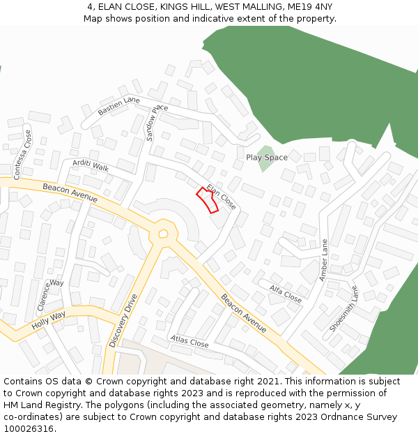 4, ELAN CLOSE, KINGS HILL, WEST MALLING, ME19 4NY: Location map and indicative extent of plot