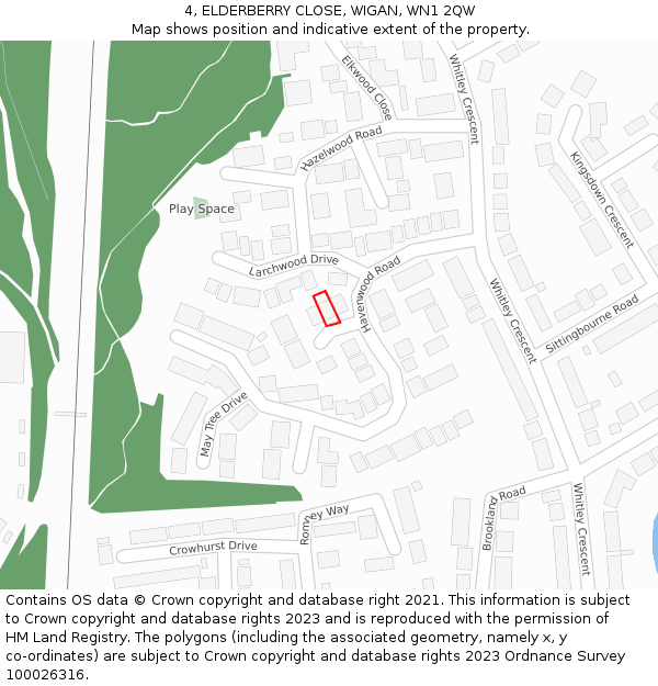 4, ELDERBERRY CLOSE, WIGAN, WN1 2QW: Location map and indicative extent of plot