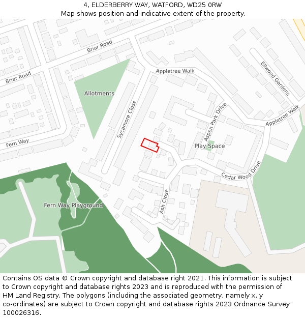 4, ELDERBERRY WAY, WATFORD, WD25 0RW: Location map and indicative extent of plot