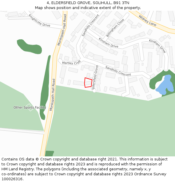 4, ELDERSFIELD GROVE, SOLIHULL, B91 3TN: Location map and indicative extent of plot