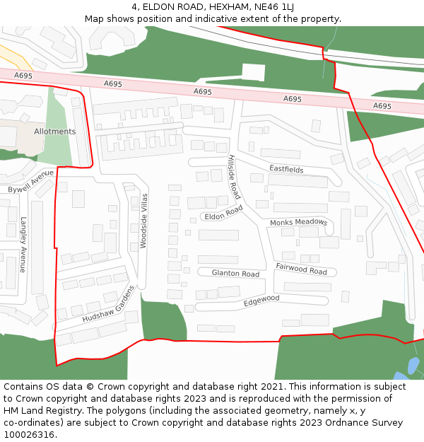 4, ELDON ROAD, HEXHAM, NE46 1LJ: Location map and indicative extent of plot
