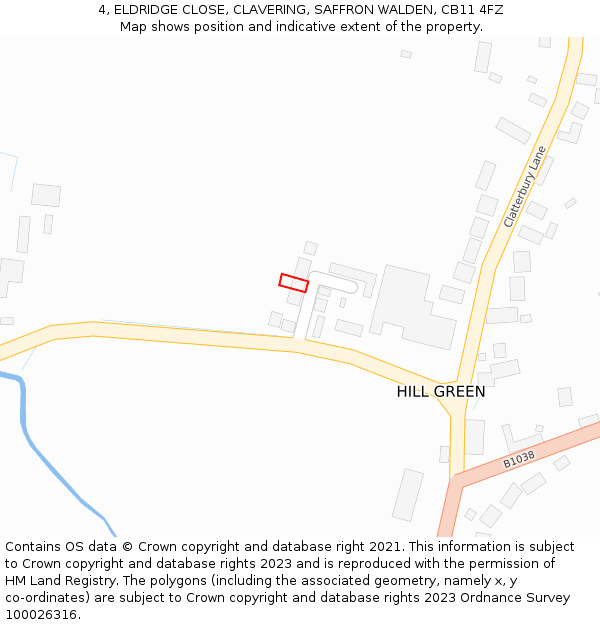 4, ELDRIDGE CLOSE, CLAVERING, SAFFRON WALDEN, CB11 4FZ: Location map and indicative extent of plot