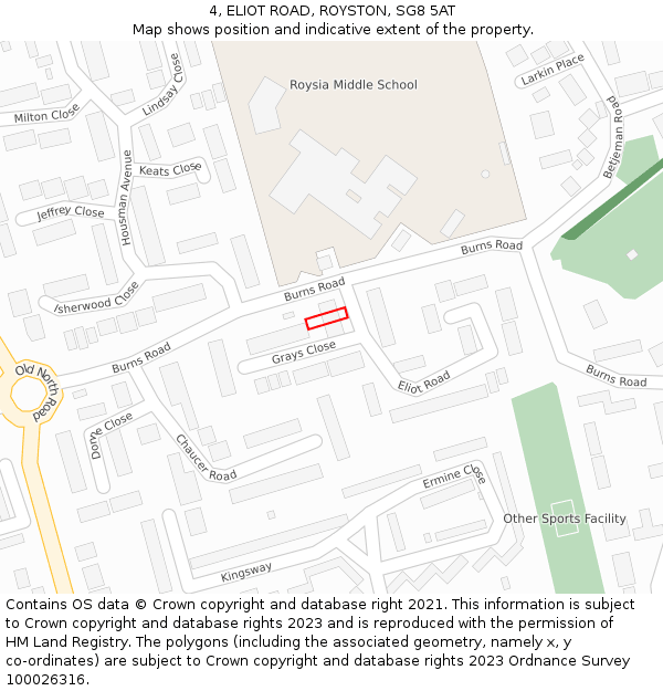 4, ELIOT ROAD, ROYSTON, SG8 5AT: Location map and indicative extent of plot