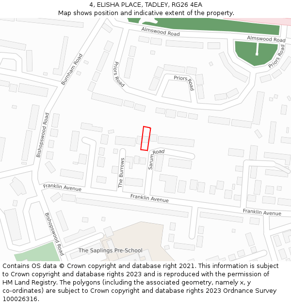 4, ELISHA PLACE, TADLEY, RG26 4EA: Location map and indicative extent of plot