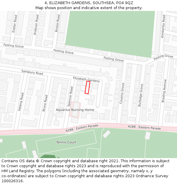 4, ELIZABETH GARDENS, SOUTHSEA, PO4 9QZ: Location map and indicative extent of plot