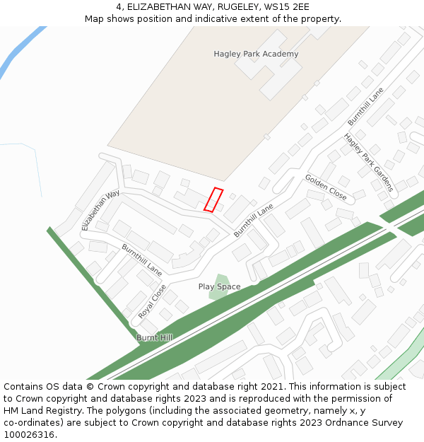 4, ELIZABETHAN WAY, RUGELEY, WS15 2EE: Location map and indicative extent of plot