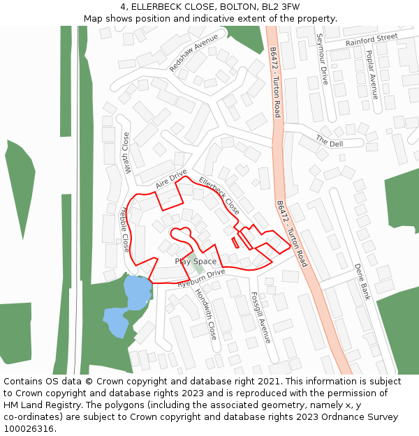 4, ELLERBECK CLOSE, BOLTON, BL2 3FW: Location map and indicative extent of plot