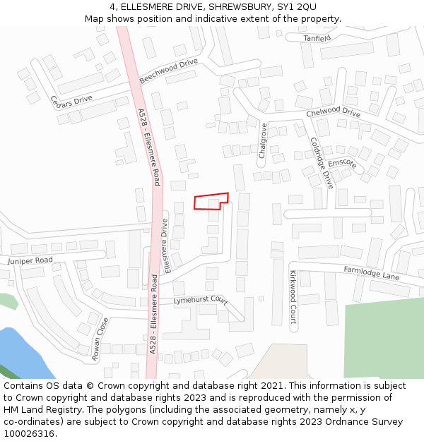 4, ELLESMERE DRIVE, SHREWSBURY, SY1 2QU: Location map and indicative extent of plot