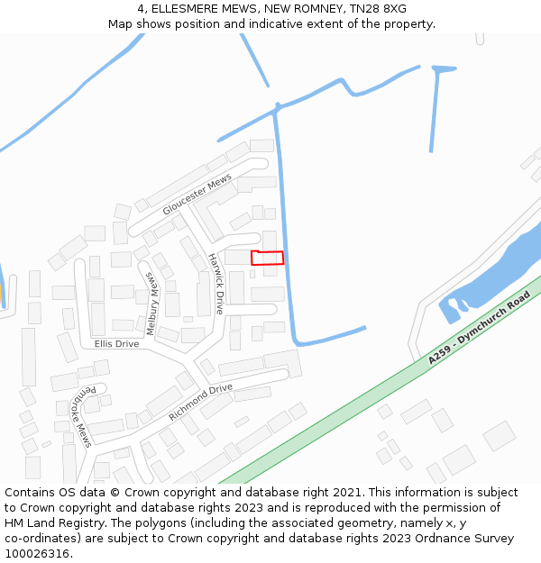 4, ELLESMERE MEWS, NEW ROMNEY, TN28 8XG: Location map and indicative extent of plot