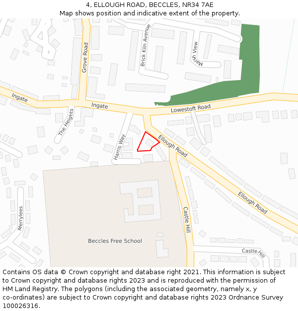 4, ELLOUGH ROAD, BECCLES, NR34 7AE: Location map and indicative extent of plot