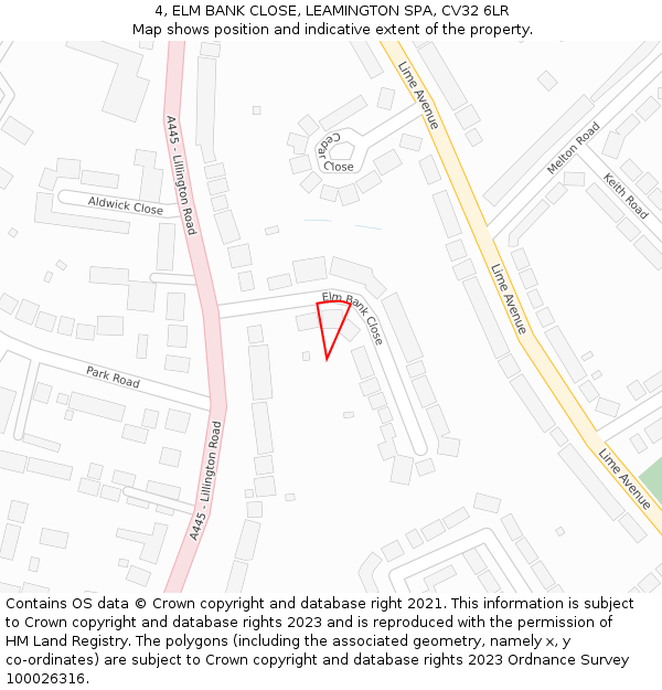 4, ELM BANK CLOSE, LEAMINGTON SPA, CV32 6LR: Location map and indicative extent of plot