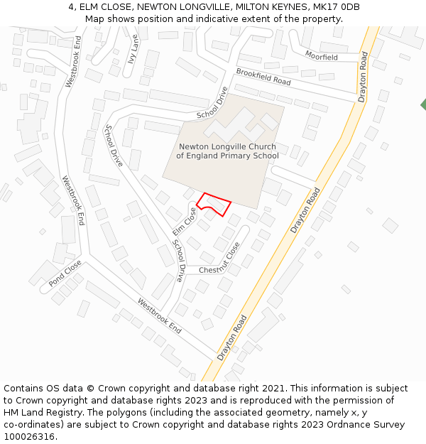 4, ELM CLOSE, NEWTON LONGVILLE, MILTON KEYNES, MK17 0DB: Location map and indicative extent of plot