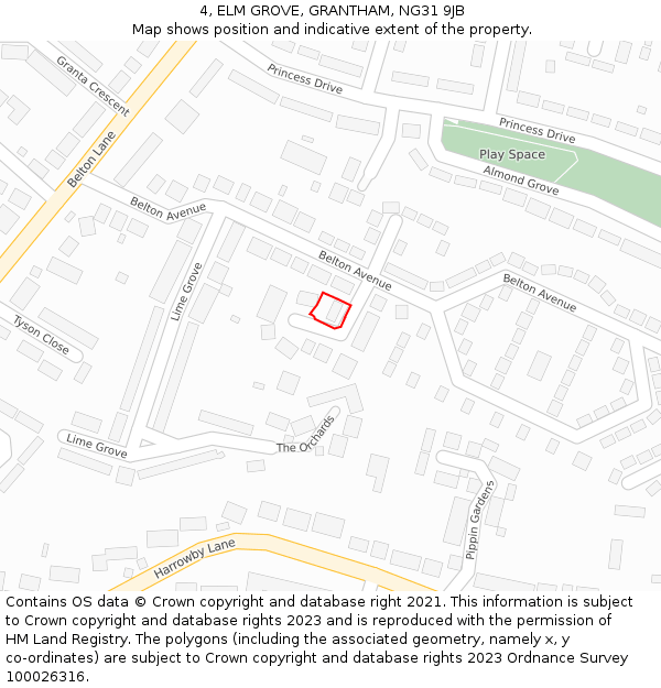 4, ELM GROVE, GRANTHAM, NG31 9JB: Location map and indicative extent of plot