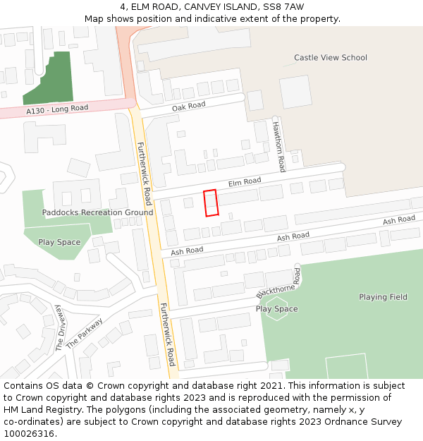 4, ELM ROAD, CANVEY ISLAND, SS8 7AW: Location map and indicative extent of plot