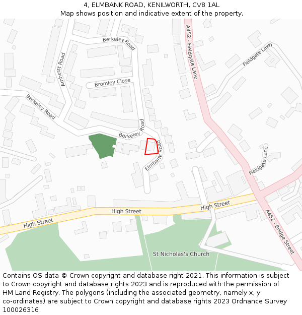 4, ELMBANK ROAD, KENILWORTH, CV8 1AL: Location map and indicative extent of plot