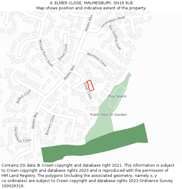 4, ELMER CLOSE, MALMESBURY, SN16 9UE: Location map and indicative extent of plot