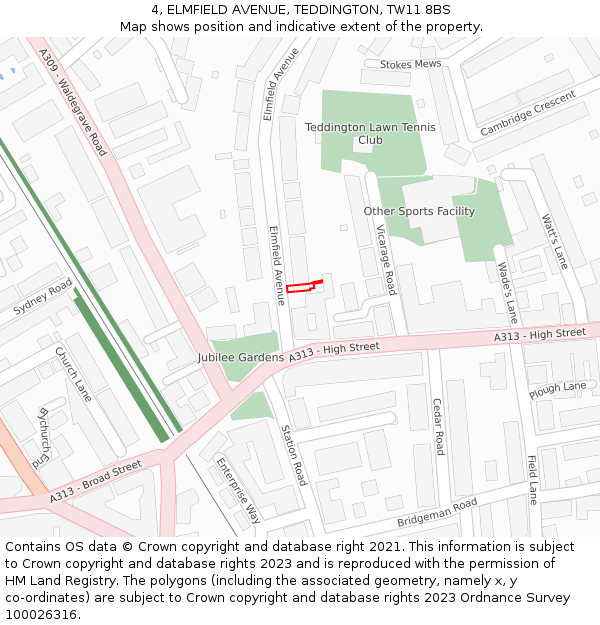 4, ELMFIELD AVENUE, TEDDINGTON, TW11 8BS: Location map and indicative extent of plot