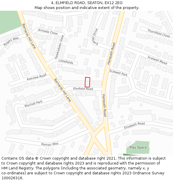 4, ELMFIELD ROAD, SEATON, EX12 2EG: Location map and indicative extent of plot
