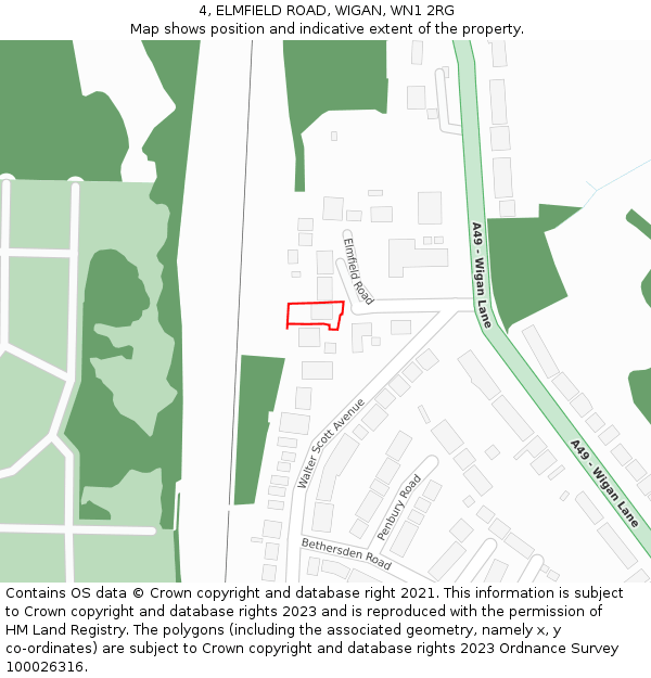 4, ELMFIELD ROAD, WIGAN, WN1 2RG: Location map and indicative extent of plot