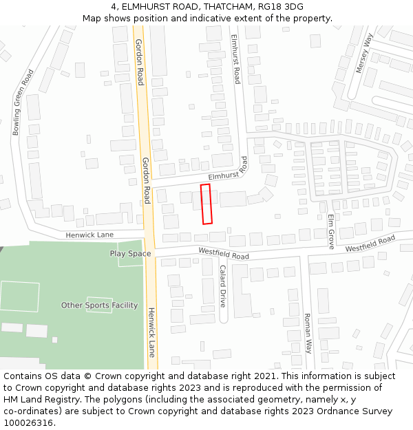4, ELMHURST ROAD, THATCHAM, RG18 3DG: Location map and indicative extent of plot
