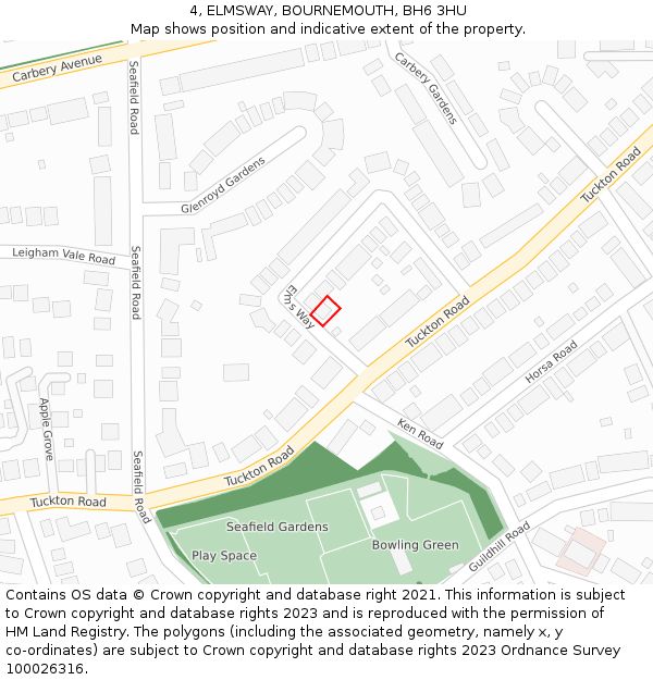 4, ELMSWAY, BOURNEMOUTH, BH6 3HU: Location map and indicative extent of plot