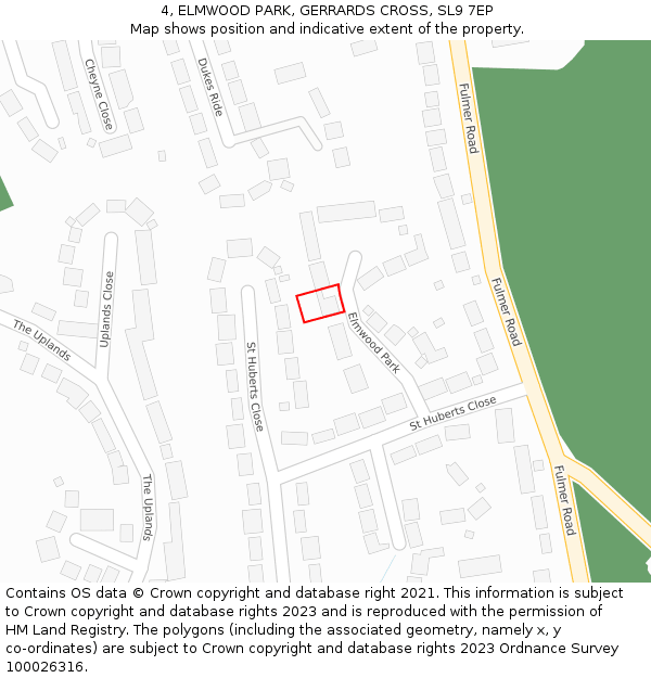 4, ELMWOOD PARK, GERRARDS CROSS, SL9 7EP: Location map and indicative extent of plot
