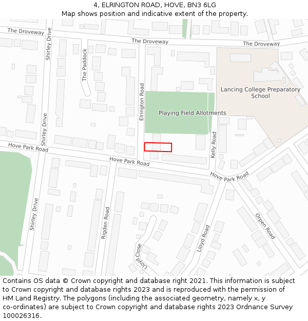4, ELRINGTON ROAD, HOVE, BN3 6LG: Location map and indicative extent of plot
