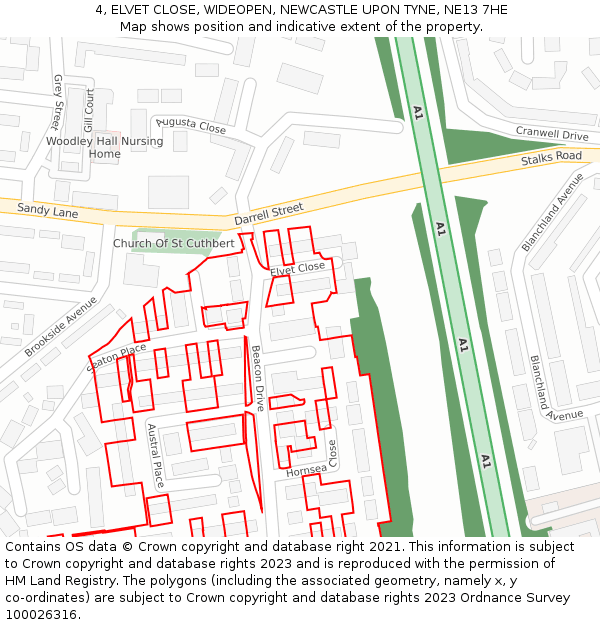 4, ELVET CLOSE, WIDEOPEN, NEWCASTLE UPON TYNE, NE13 7HE: Location map and indicative extent of plot