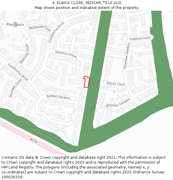 4, ELWICK CLOSE, REDCAR, TS10 2UG: Location map and indicative extent of plot