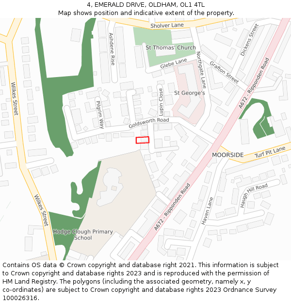 4, EMERALD DRIVE, OLDHAM, OL1 4TL: Location map and indicative extent of plot