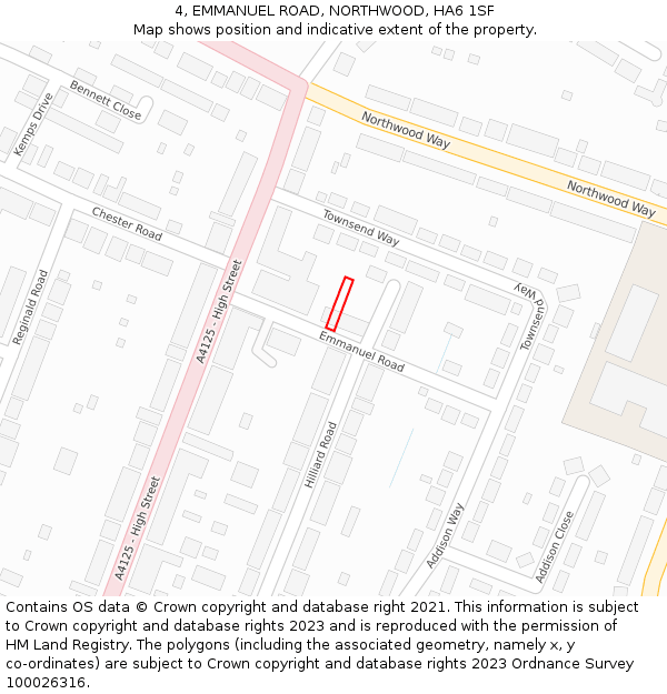 4, EMMANUEL ROAD, NORTHWOOD, HA6 1SF: Location map and indicative extent of plot