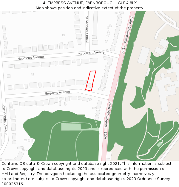 4, EMPRESS AVENUE, FARNBOROUGH, GU14 8LX: Location map and indicative extent of plot