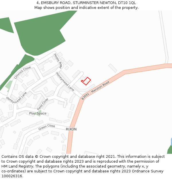 4, EMSBURY ROAD, STURMINSTER NEWTON, DT10 1QL: Location map and indicative extent of plot