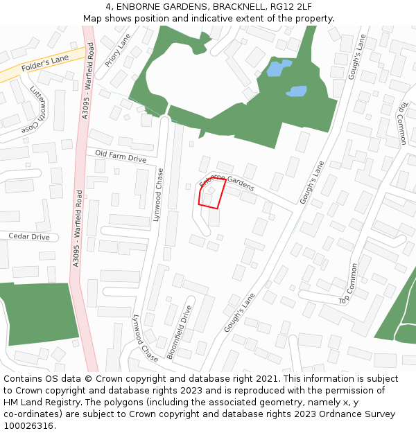 4, ENBORNE GARDENS, BRACKNELL, RG12 2LF: Location map and indicative extent of plot