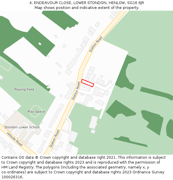 4, ENDEAVOUR CLOSE, LOWER STONDON, HENLOW, SG16 6JR: Location map and indicative extent of plot